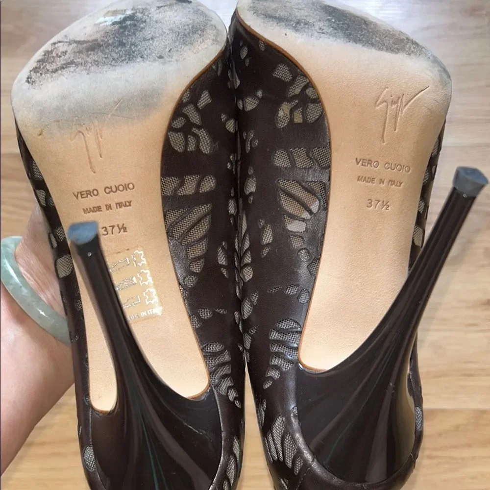 Giuseppe Zanotti brown leather Peep-Toe Heels Size 37.5 Made in Italy